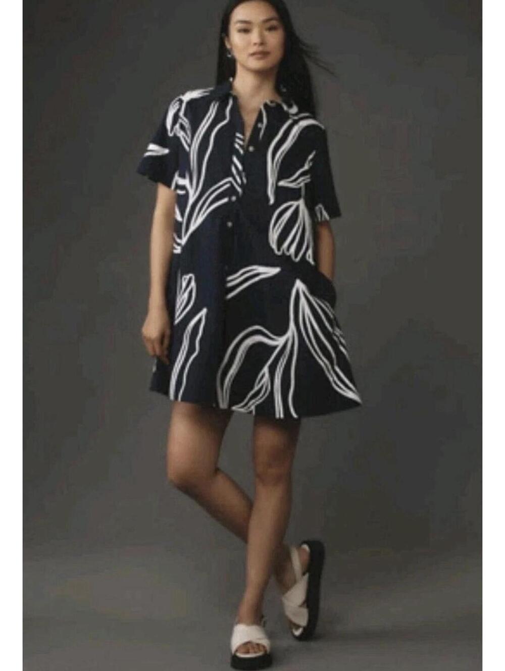 Anthropologie Pollie Swing Tunic Mini Dress Navy XSP - Picture 2 of 10